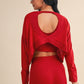 Cotton Slub Cutout Back Long Sleeve Layering Top Red