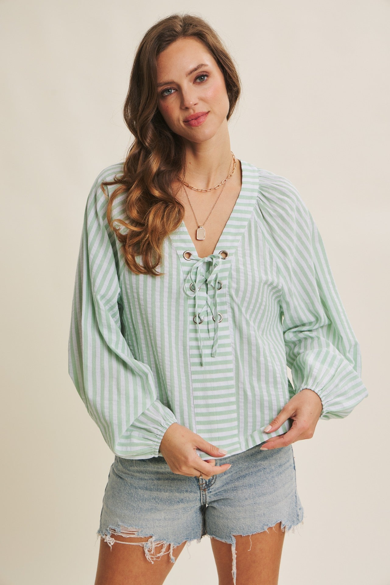 Isla Green Stripe Blouse