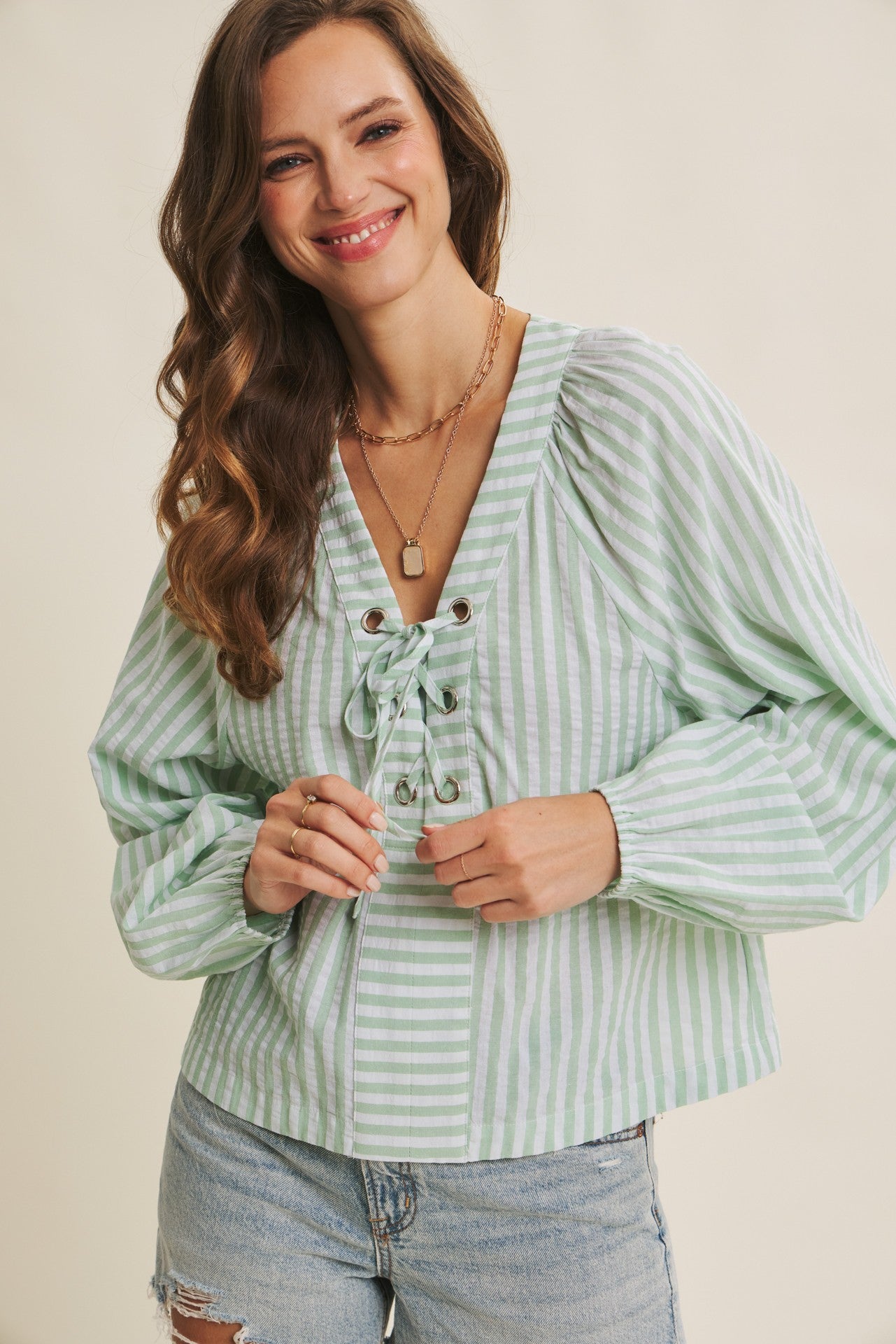 Isla Green Stripe Blouse