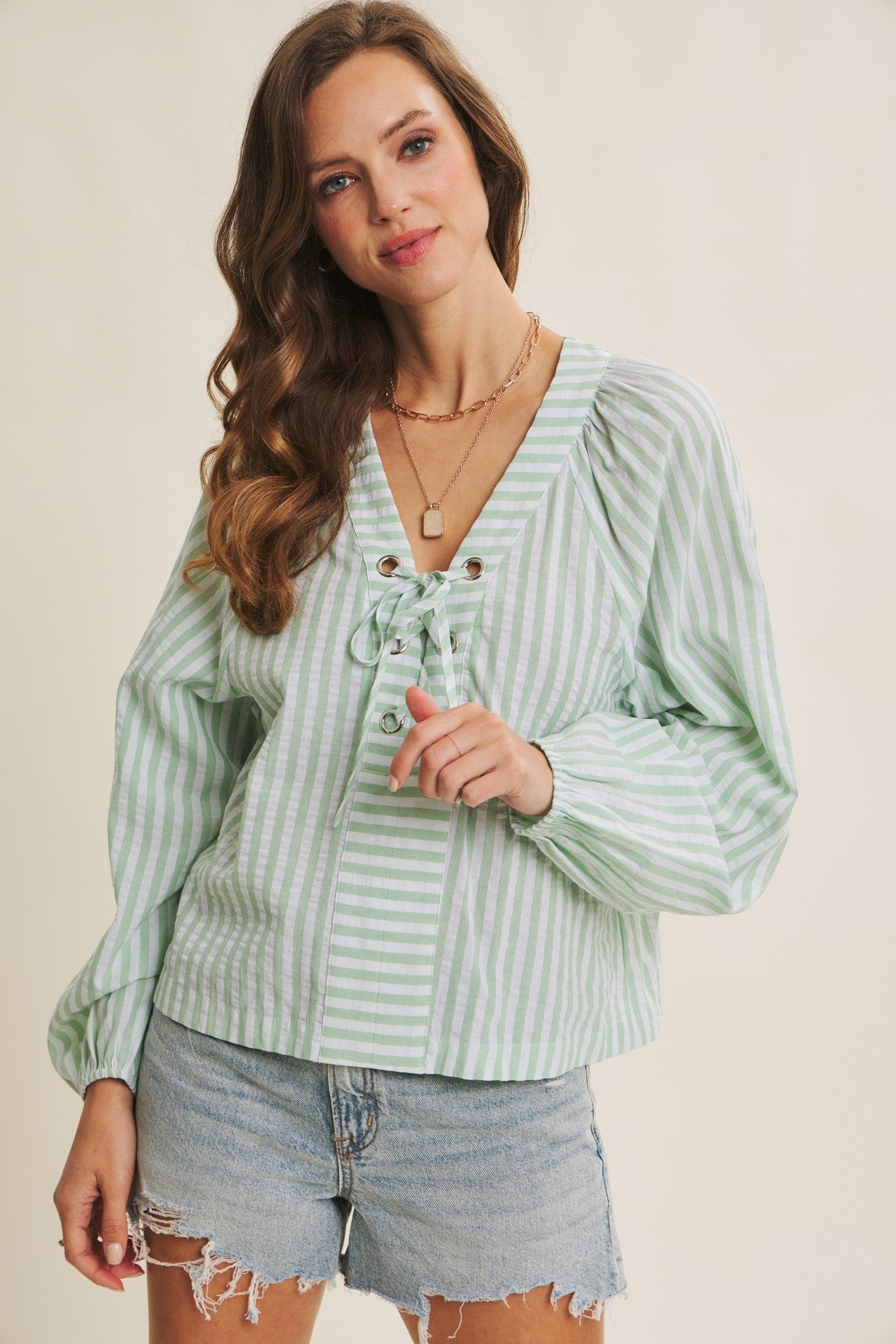 Isla Green Stripe Blouse