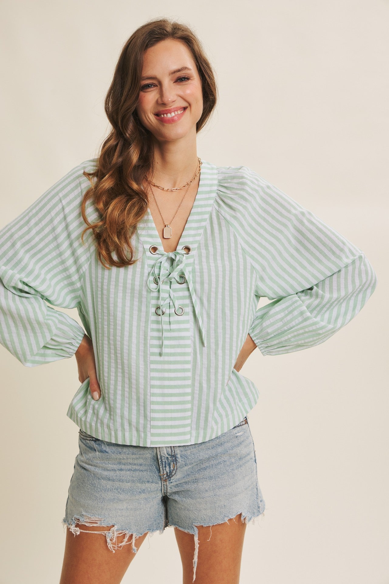 Isla Green Stripe Blouse