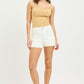 Risen Cream High Rise Scalloped Eyelet Embroidered Pockets