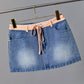 Lara Mid Waist Denim Skirt With Gingham Waist