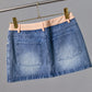 Lara Mid Waist Denim Skirt With Gingham Waist