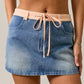 Lara Mid Waist Denim Skirt With Gingham Waist
