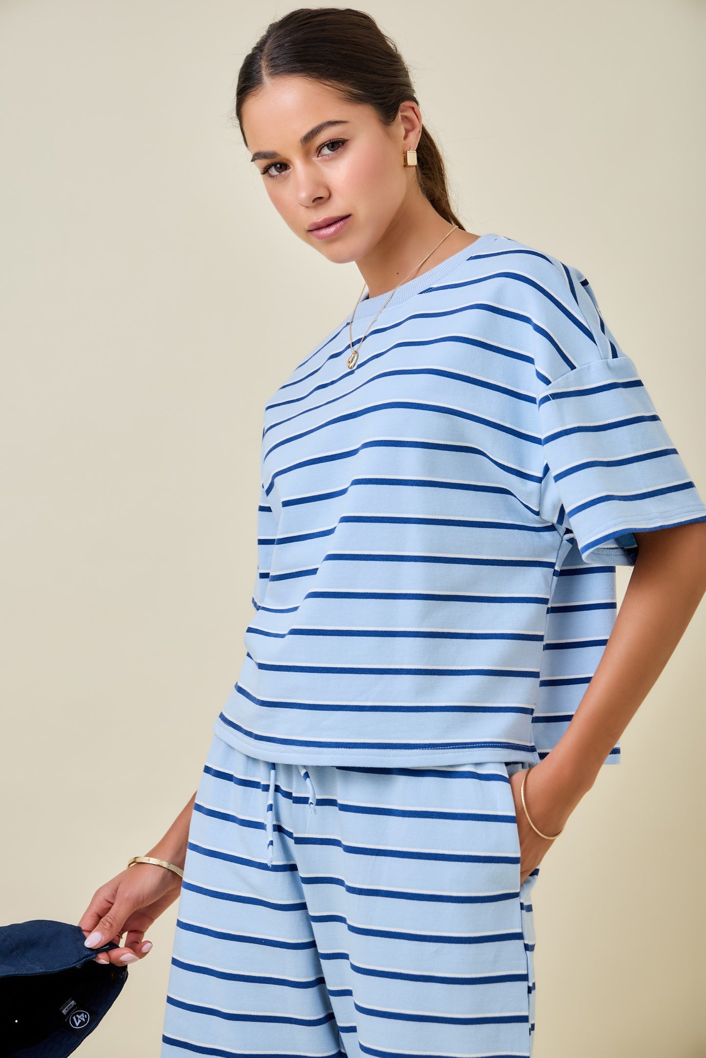 Dylan Striped Set Top Blue