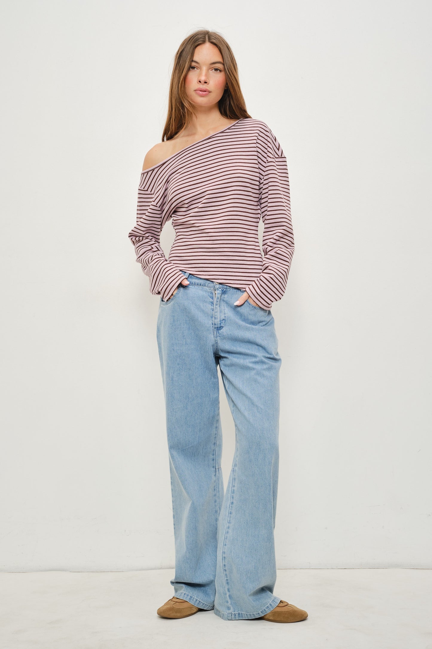 Oscar Asymmetrical Long Sleeve Striped Top