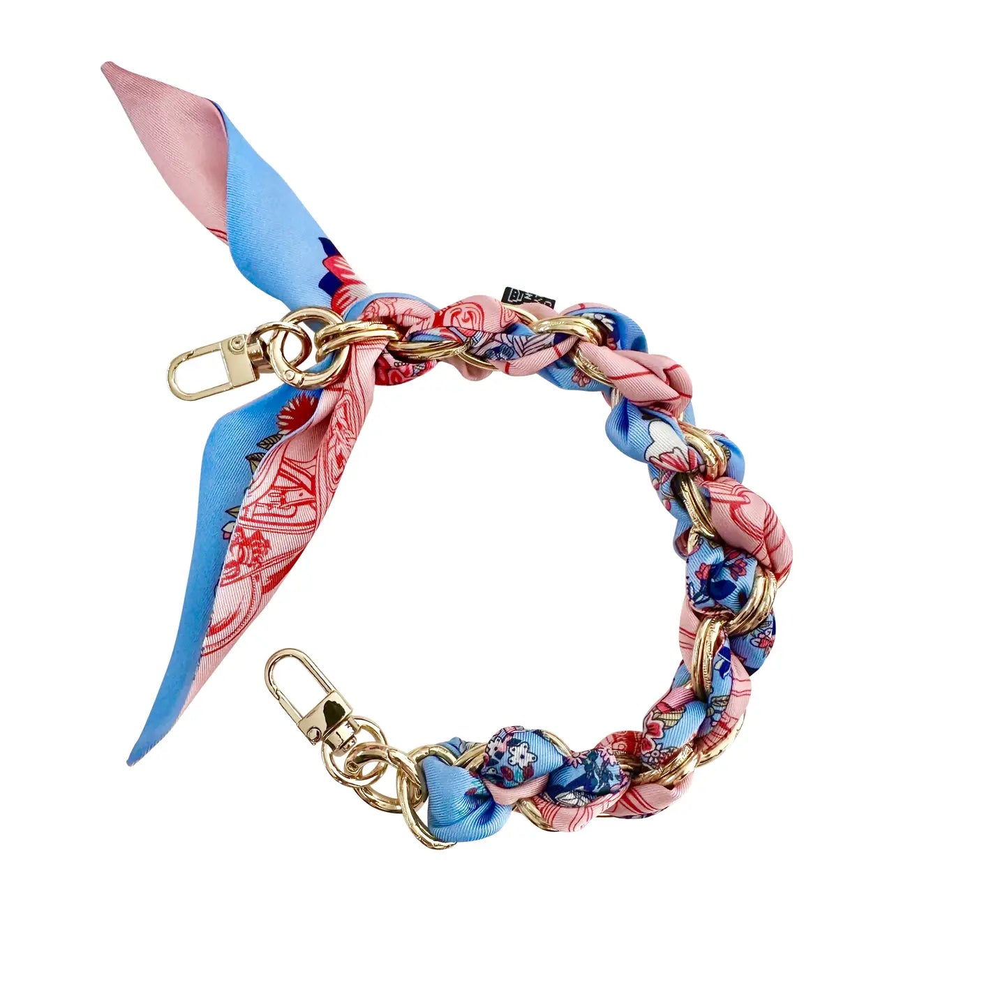 Gold Phone Chain with Pink and Blue Floral Print