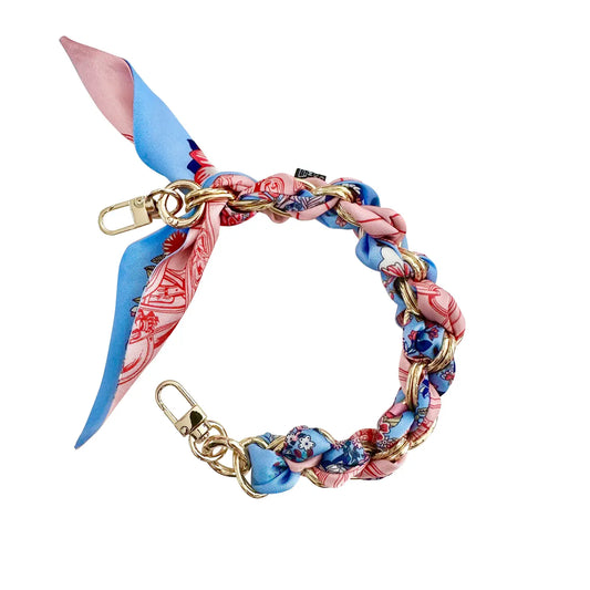 Gold Phone Chain with Pink and Blue Floral Print