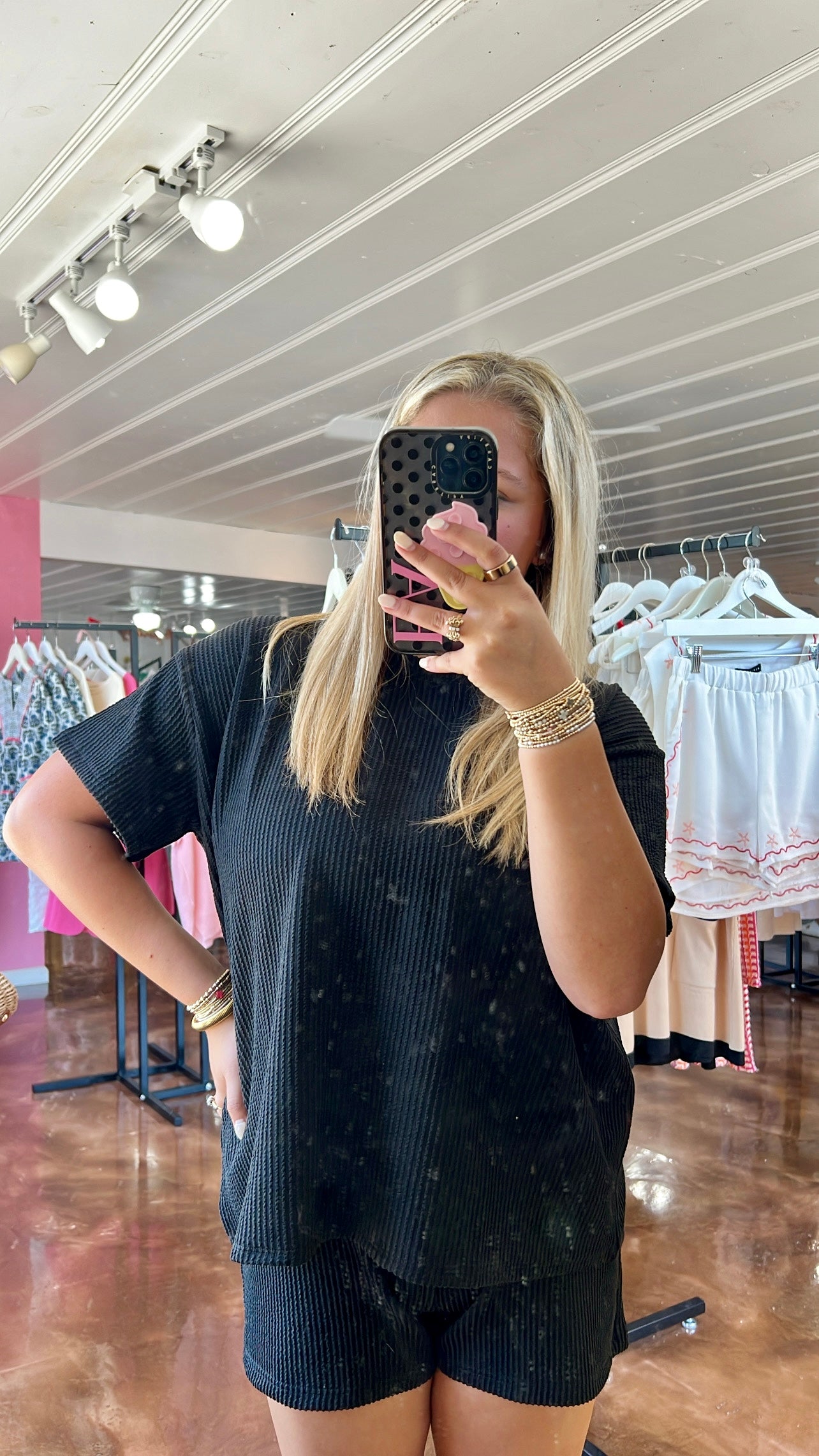 Corded Rib Short Sleeve Tee & Short Set Black
