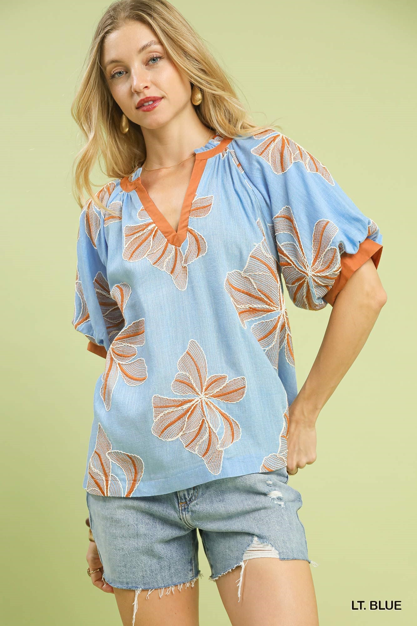 Gemma Blue Embroidered Top