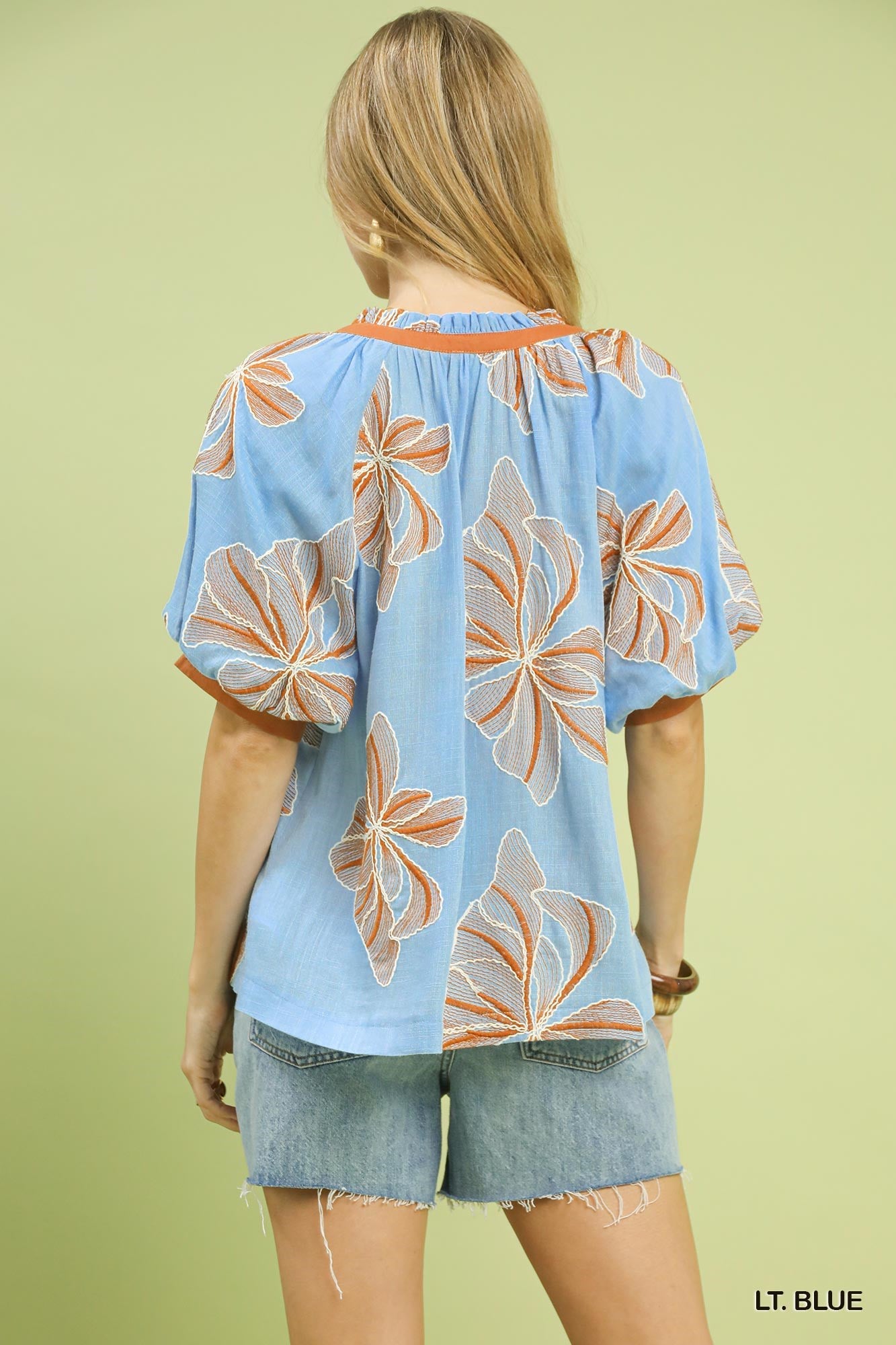 Gemma Blue Embroidered Top