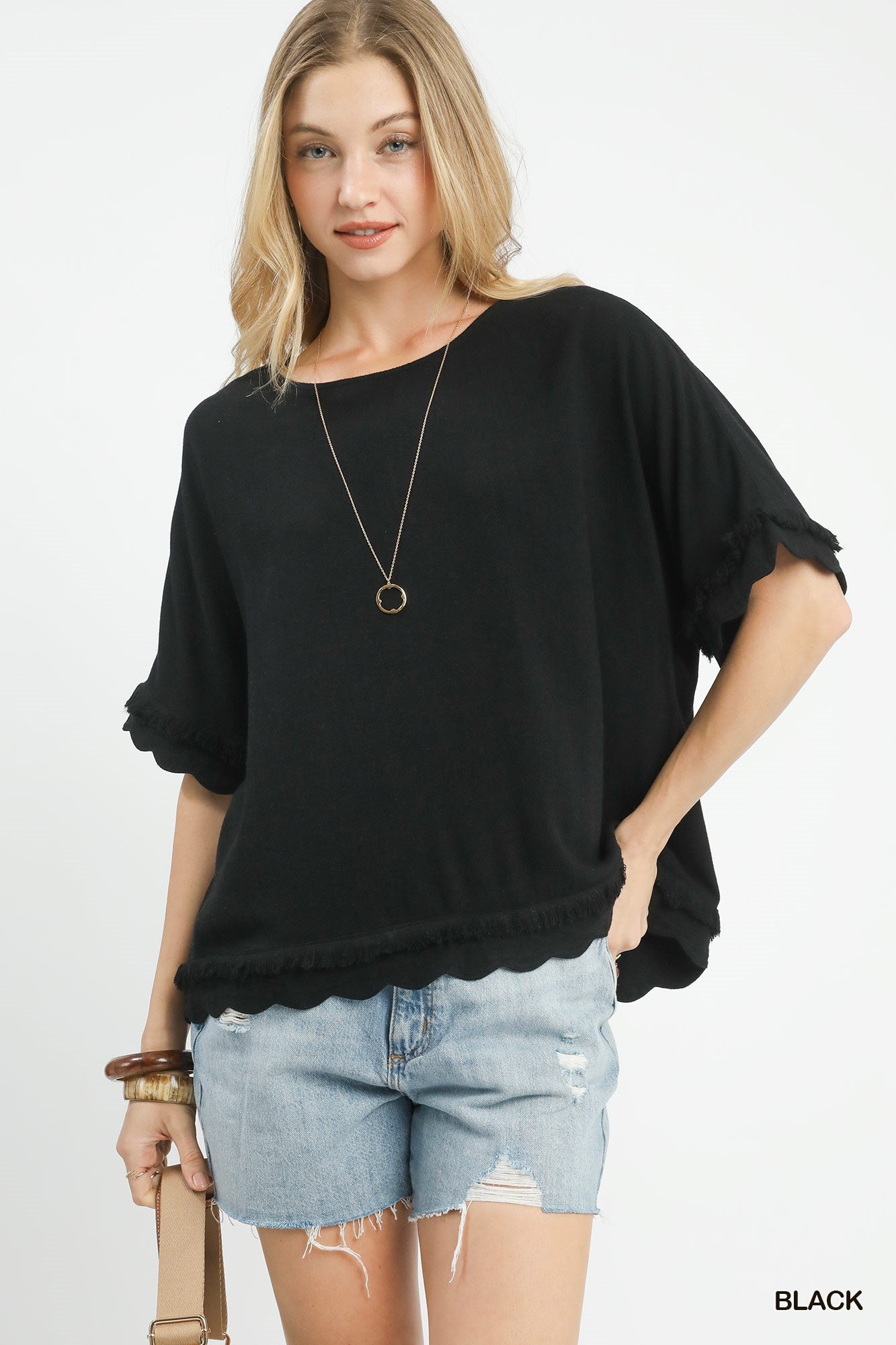 Gabrielle Black Scallop Top