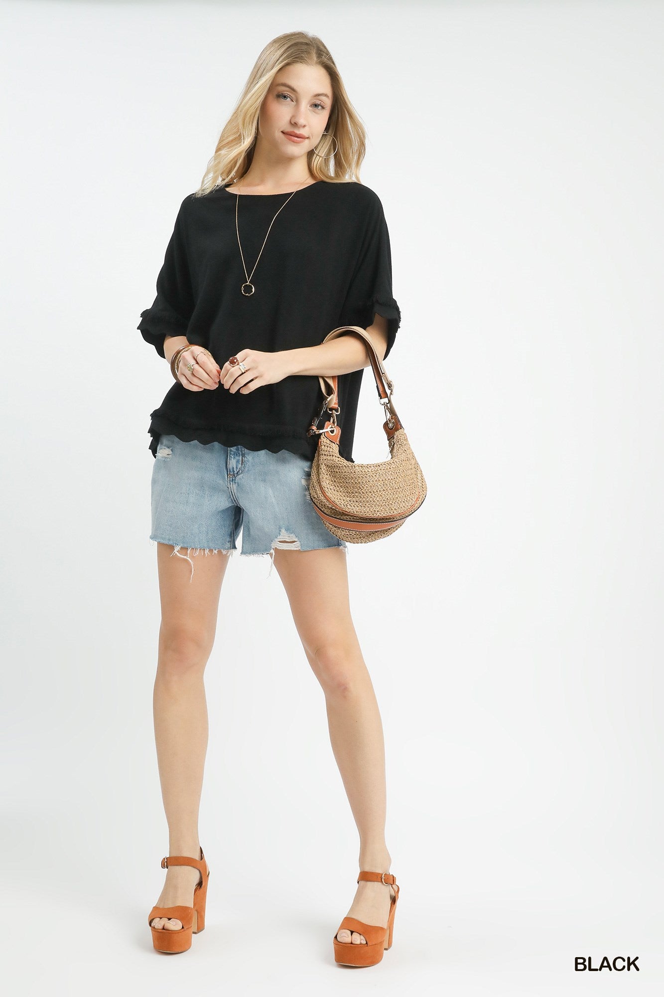 Gabrielle Black Scallop Top