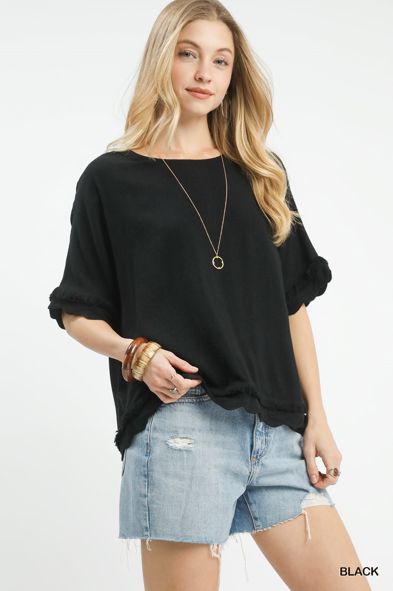 Gabrielle Black Scallop Top