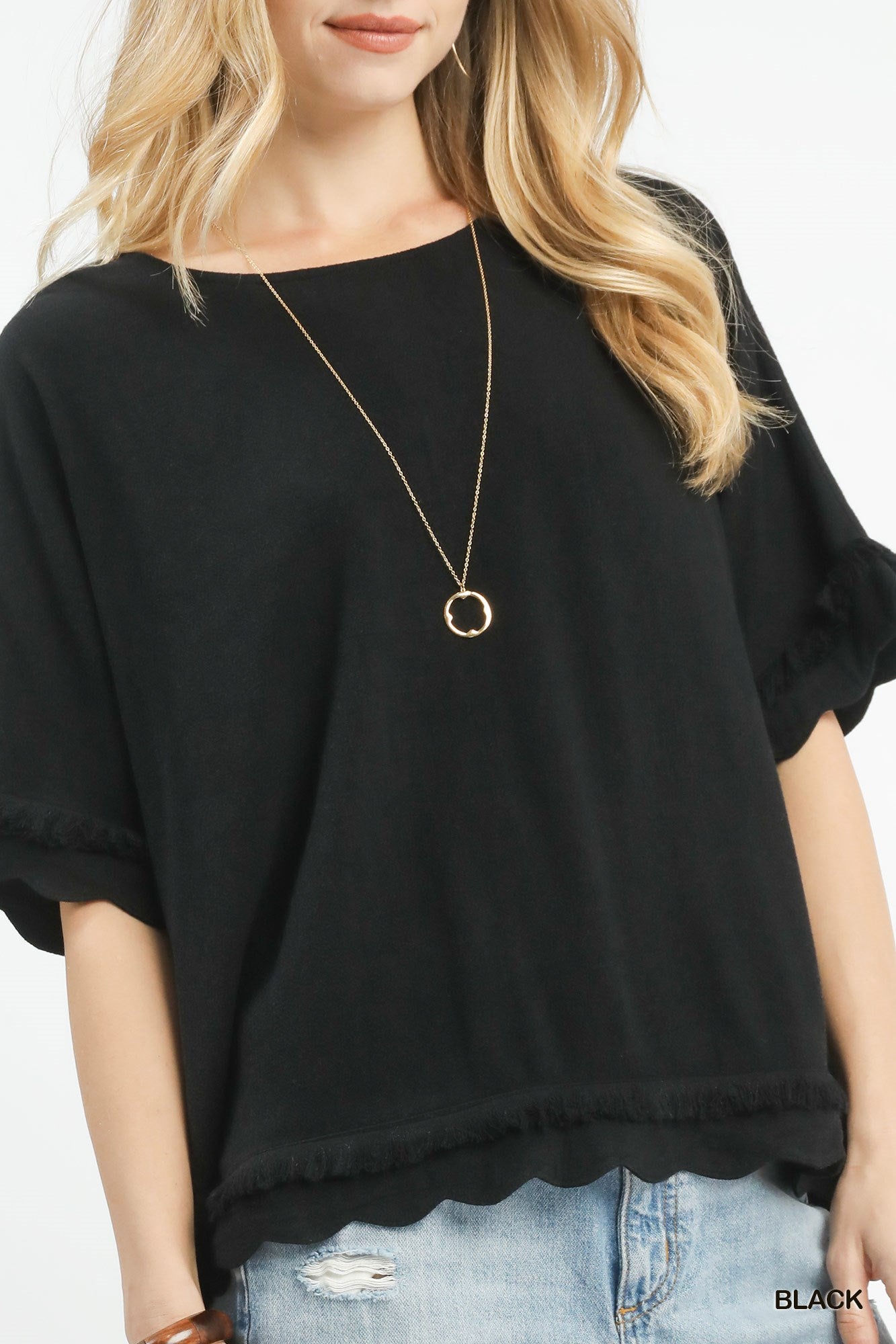 Gabrielle Black Scallop Top
