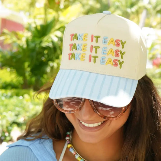 Take it Easy - Blue Striped Trucker Hat