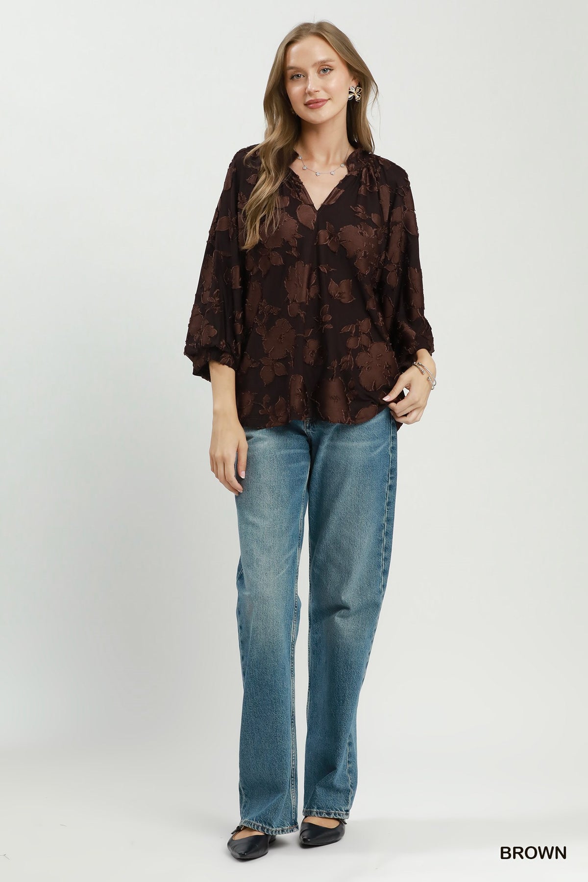 Gianna Brown Flower Top