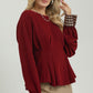 Gia Burgundy Gingham Cuff Top