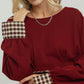 Gia Burgundy Gingham Cuff Top