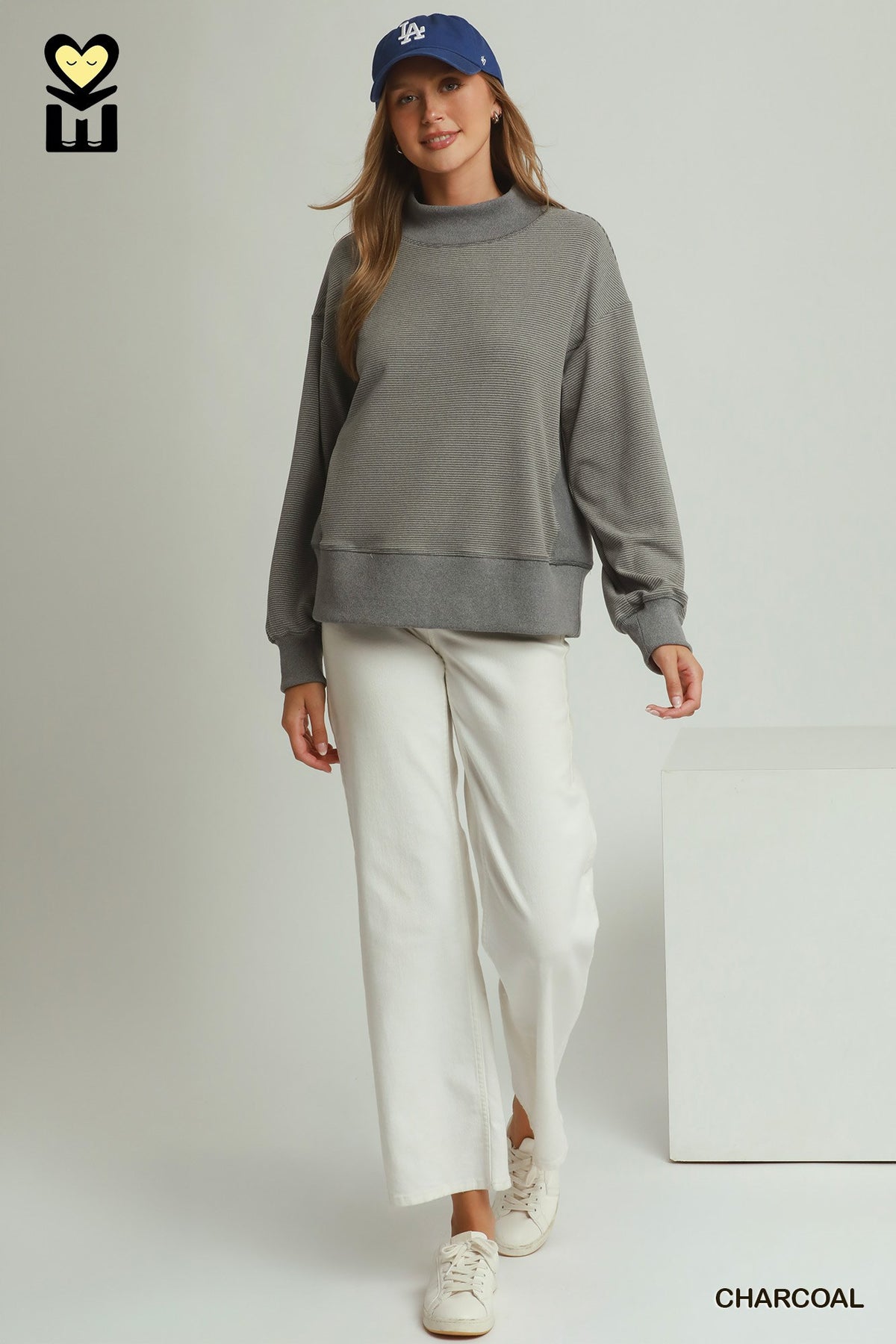 Goldie Charcoal Ribbed Mockneck