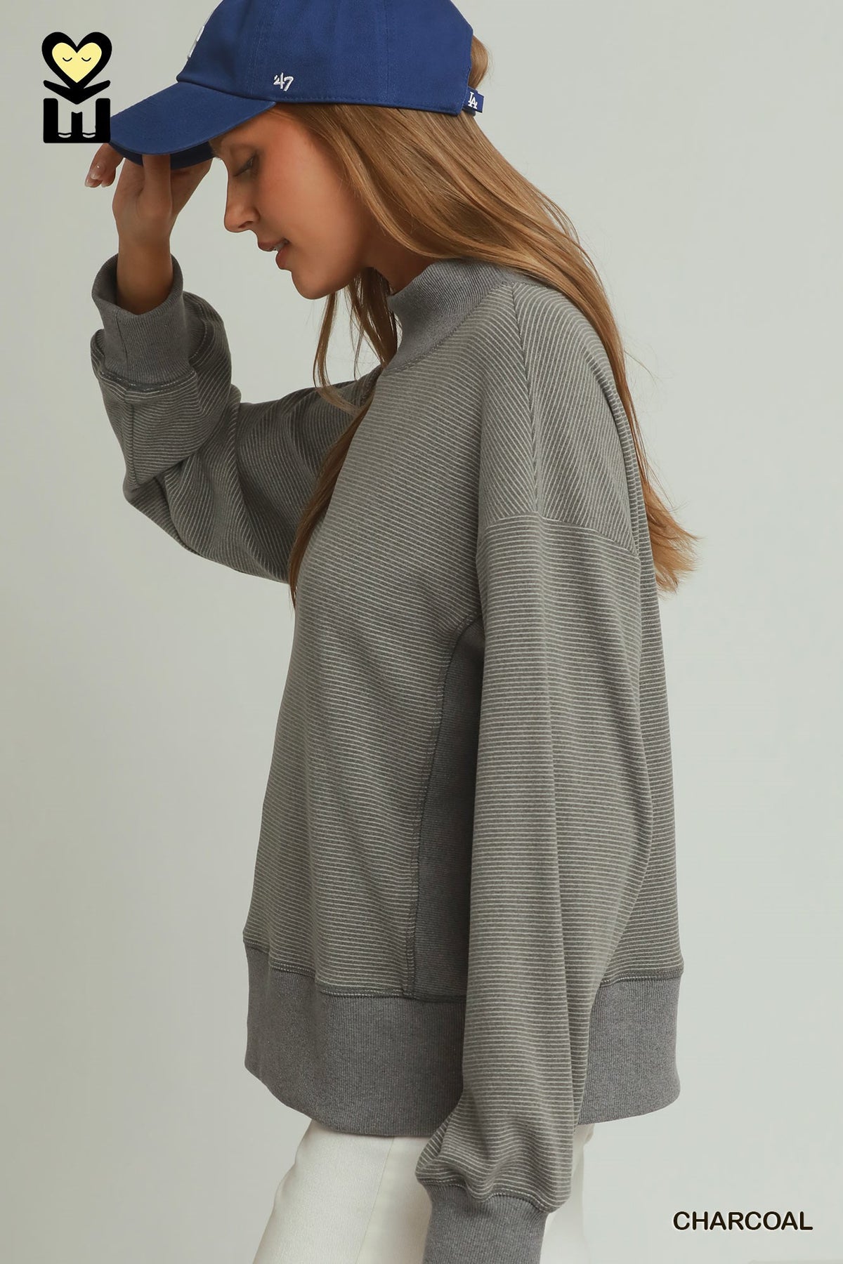 Goldie Charcoal Ribbed Mockneck