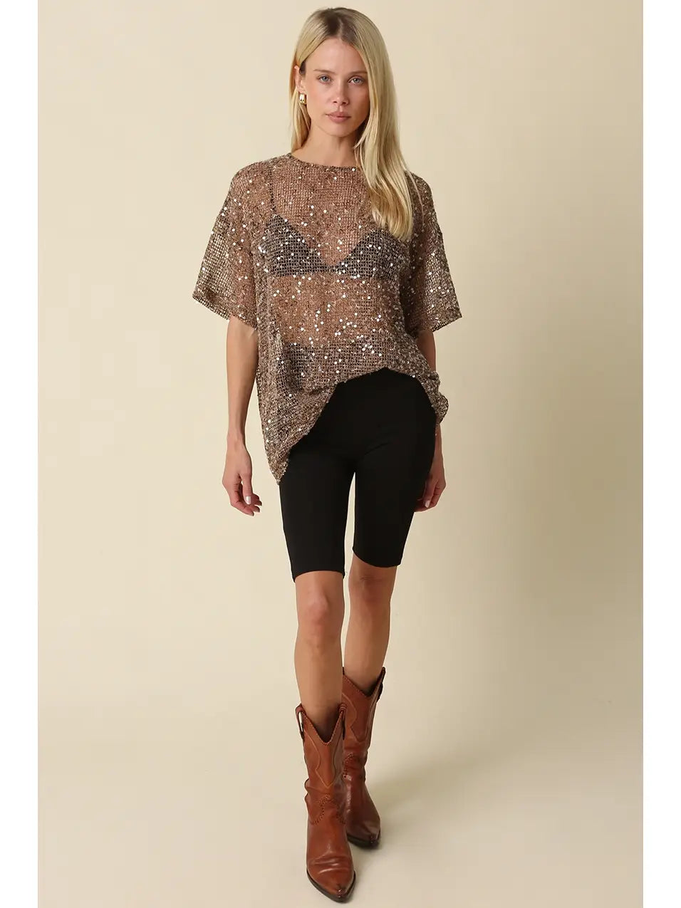Rena Sequin Mesh Top