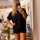 Corded Rib Short Sleeve Tee & Short Set Black
