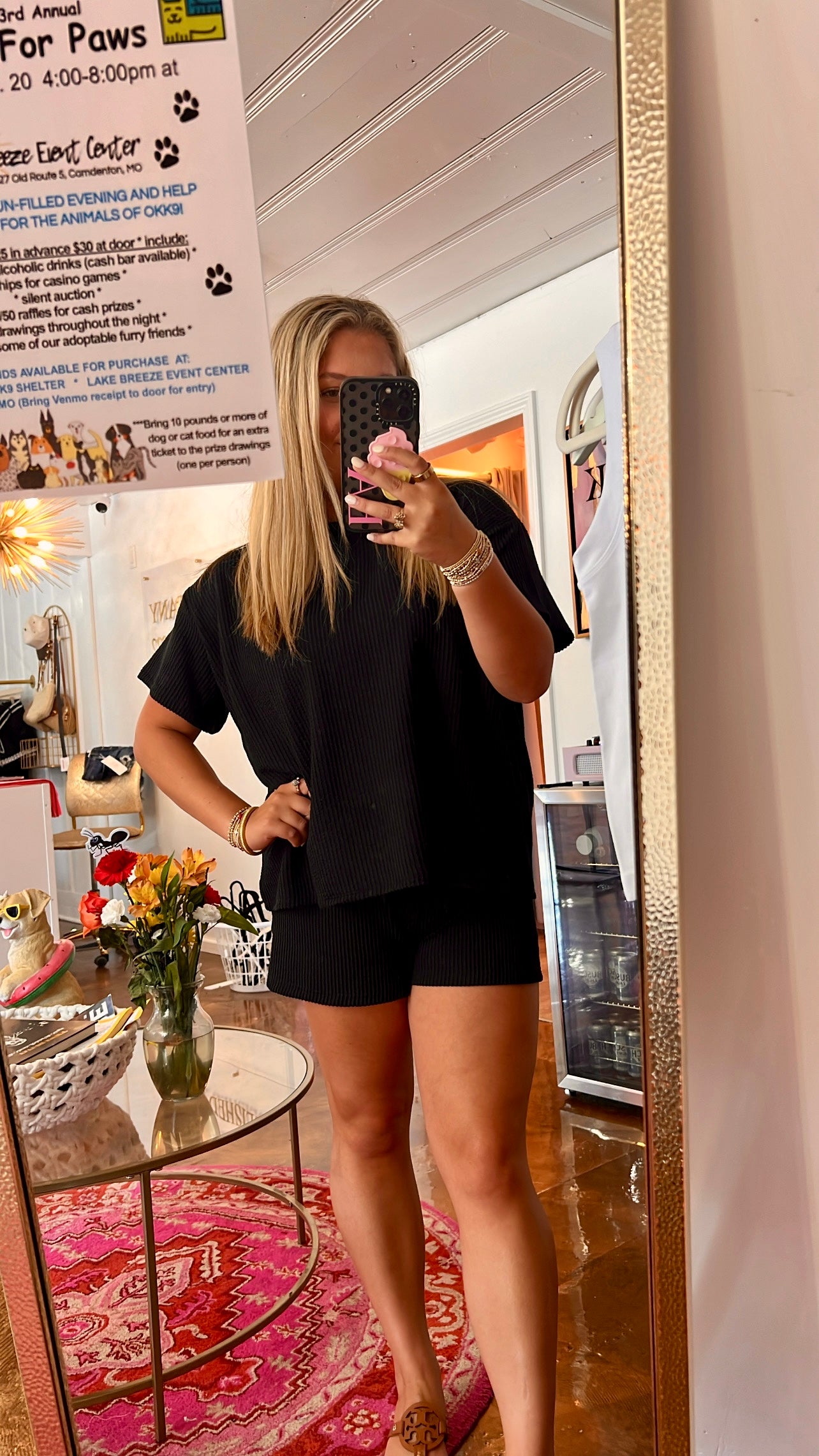 Corded Rib Short Sleeve Tee & Short Set Black