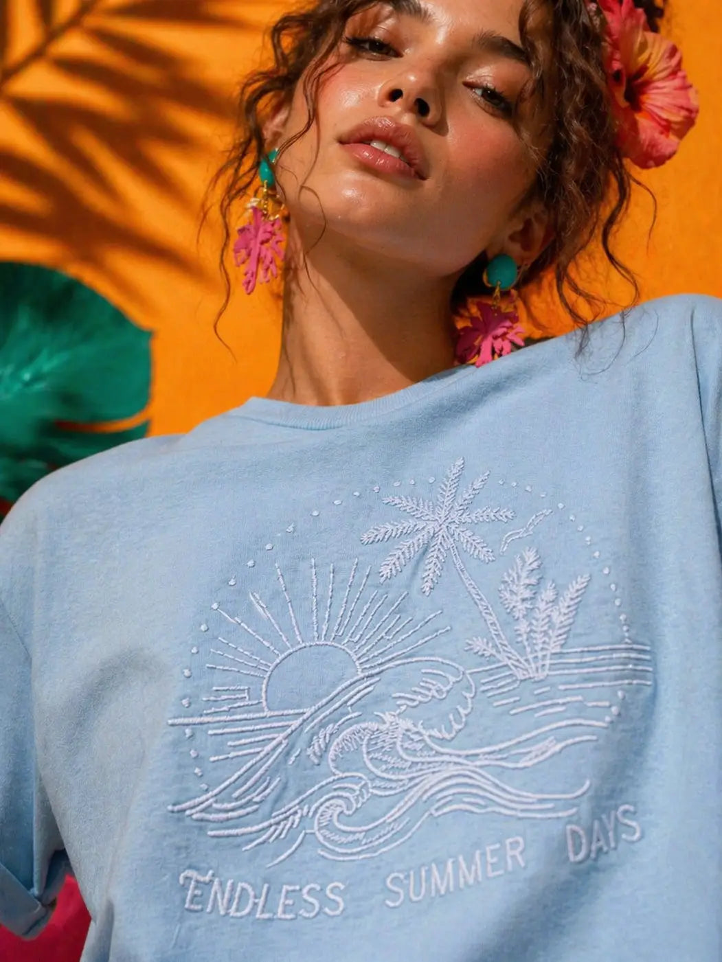 Endless Summer Days Embroidered Blue T-Shirt