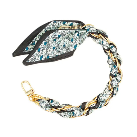Gold Phone Chain with Scarf Blue and Grey Floral