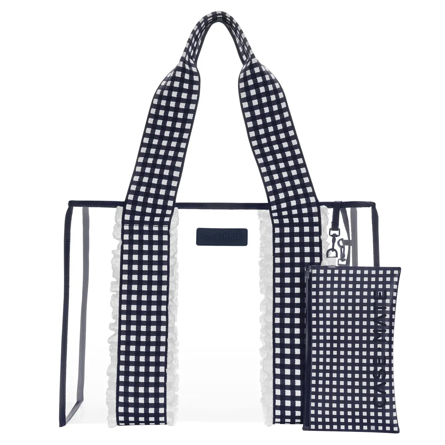 Case-Mate Jelly Tote w/ Phone Pouch - Clear  Navy Gingham Eyelet Ruffle