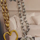 Large Open Heart Necklace Silver