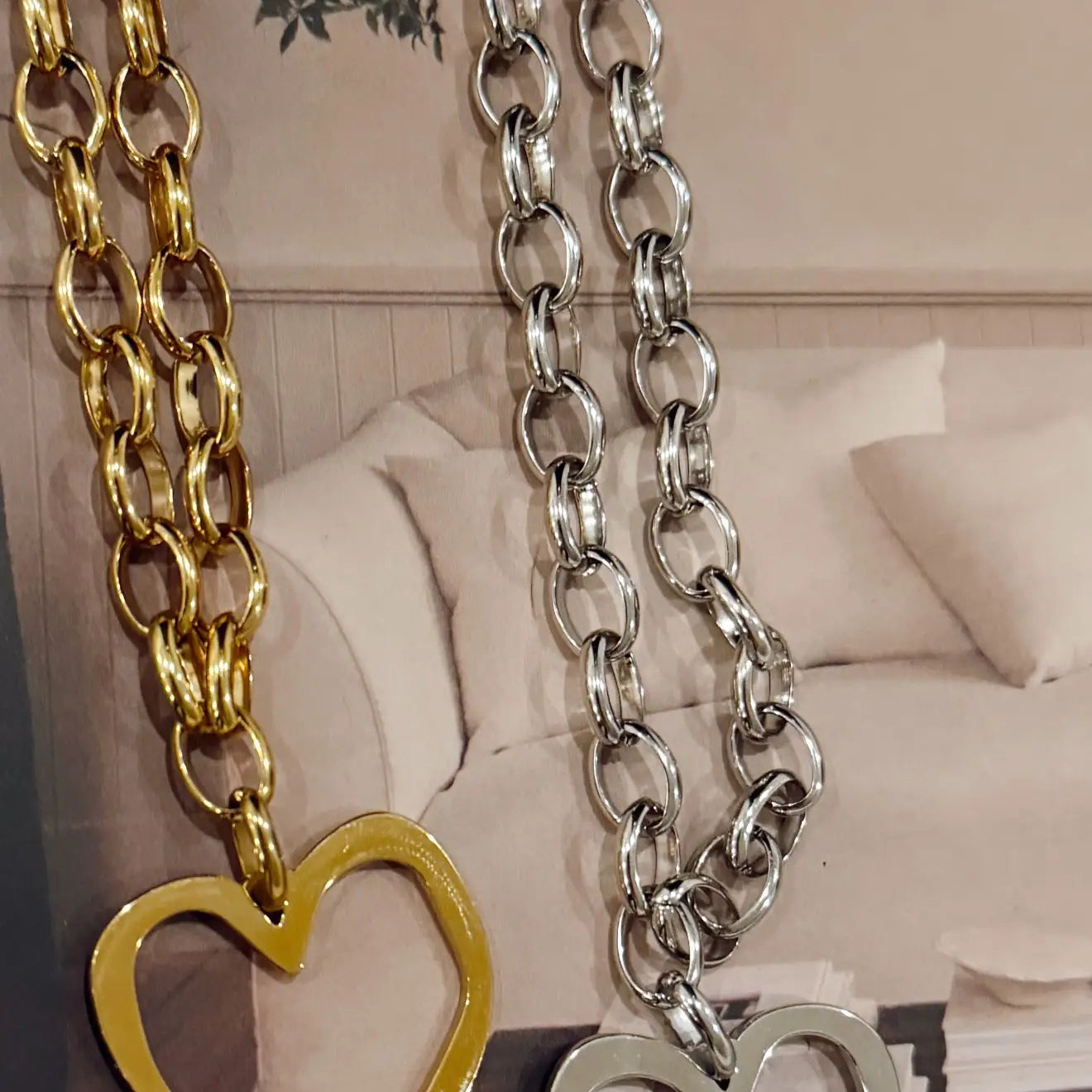 Large Open Heart Necklace Silver