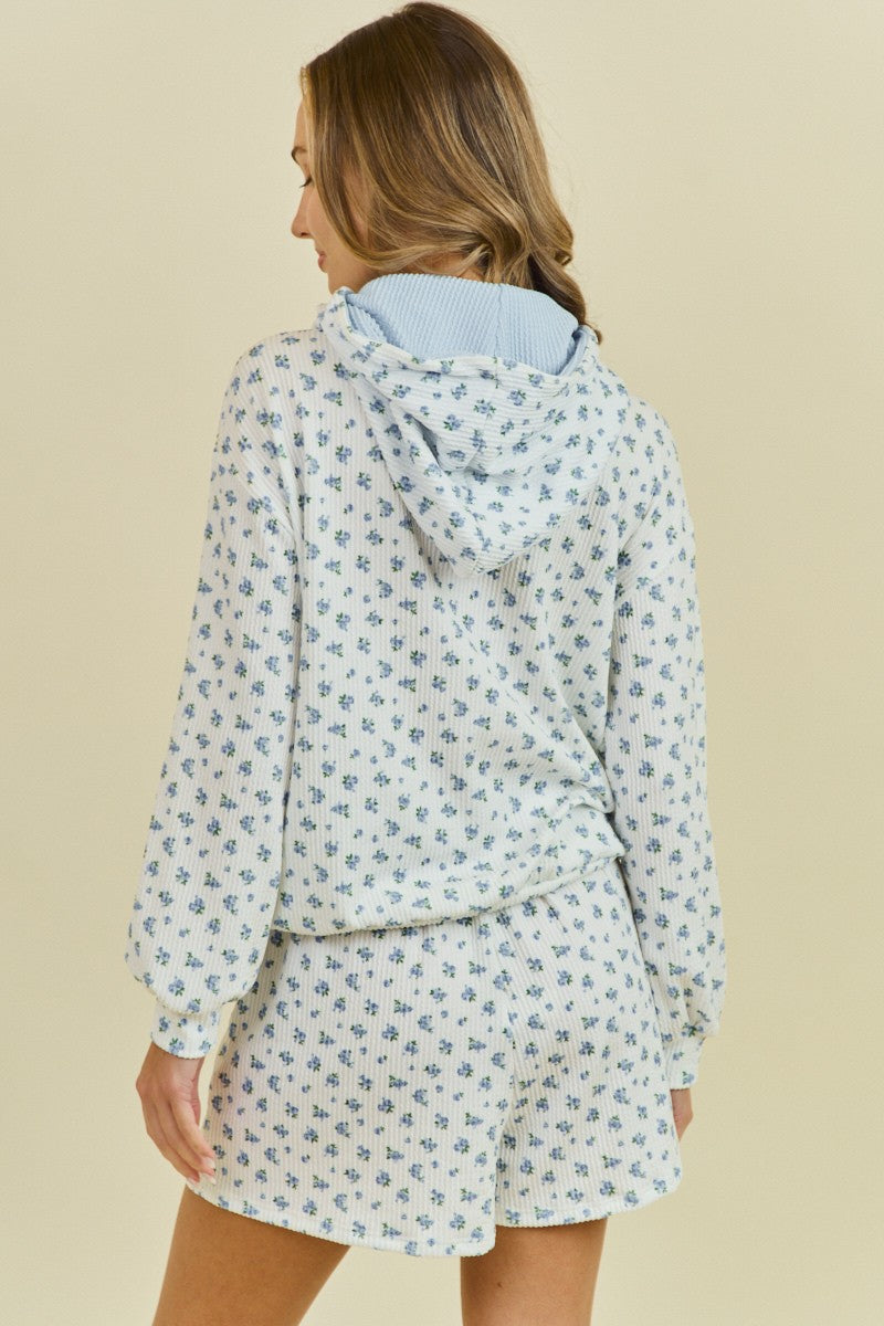 Layla Blue Ribbed Hoodie