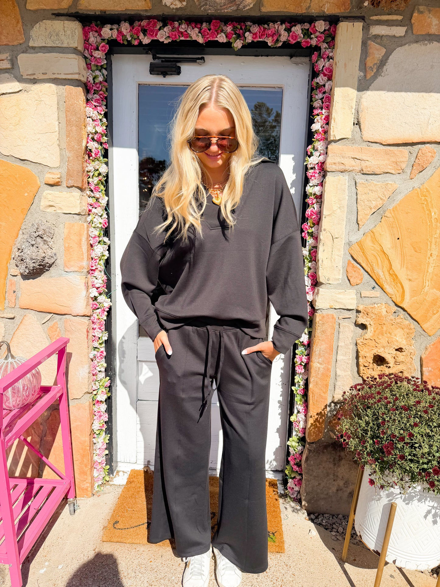 Scuba Collared Pullover & Pants Set Black
