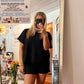 Corded Rib Short Sleeve Tee & Short Set Black