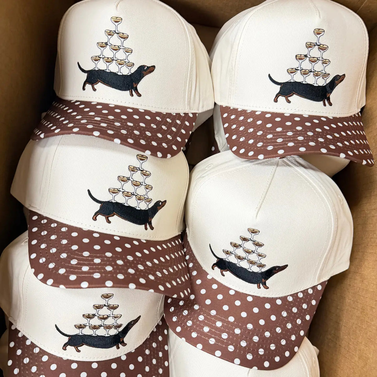 Dachshund Espresso Martini - Brown Polka Dot Trucker Hat
