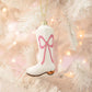 Cowboy Boot Christmas Ornament with Glitter Pink Bow