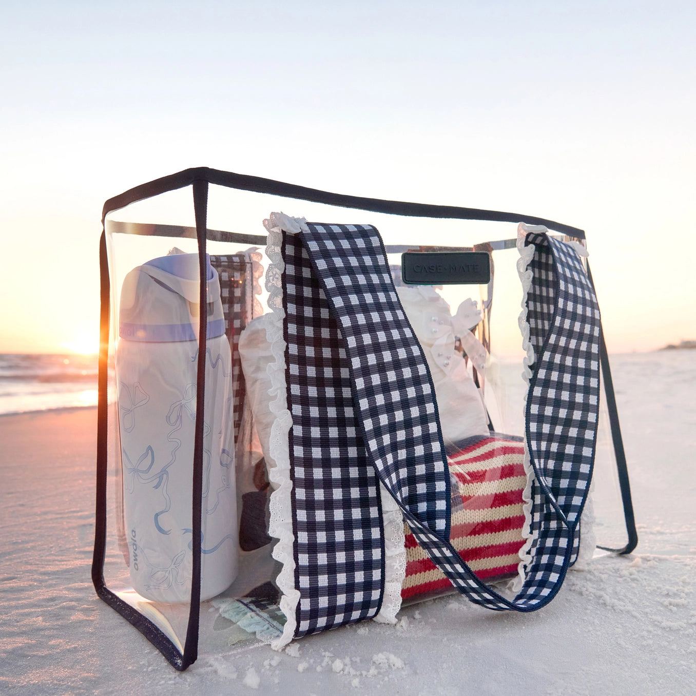 Case-Mate Jelly Tote w/ Phone Pouch - Clear  Navy Gingham Eyelet Ruffle