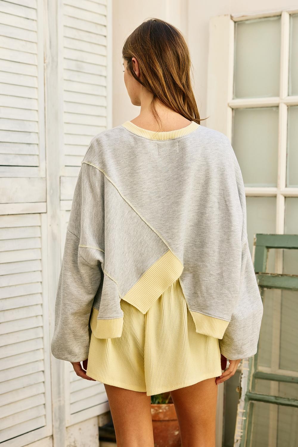 Becky Grey and Yellow Terry Top