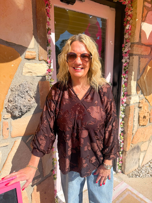 Gianna Brown Flower Top