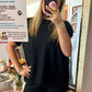 Corded Rib Short Sleeve Tee & Short Set Black
