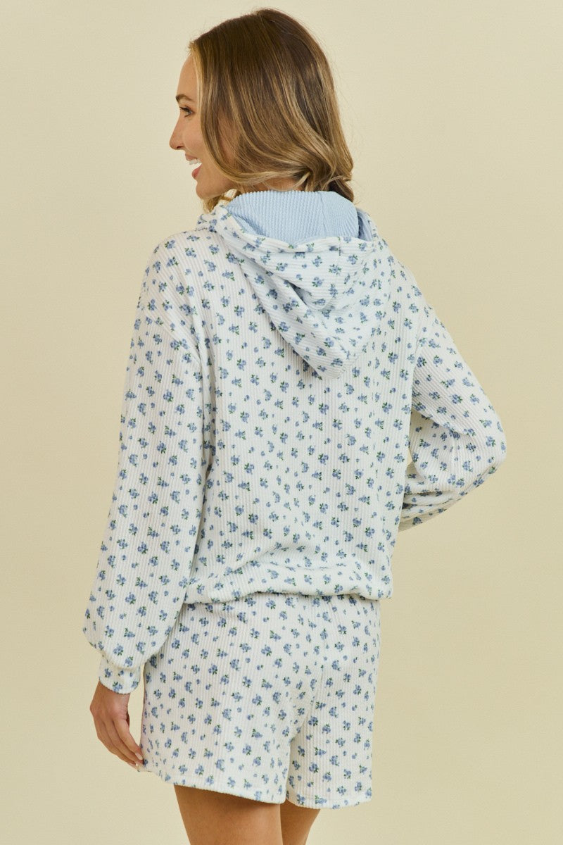 Layla Blue Ribbed Hoodie