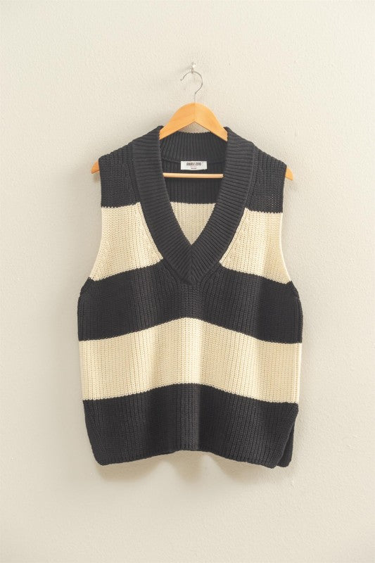 Harley Striped V-neck Side Slit Sweater Vest