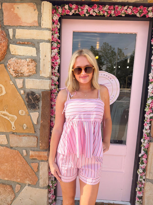 Daisy Pink Striped Set Shorts