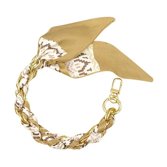 Gold Phone Chain with Scarf Tan