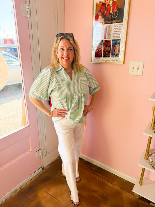 Ella Sage Striped Top