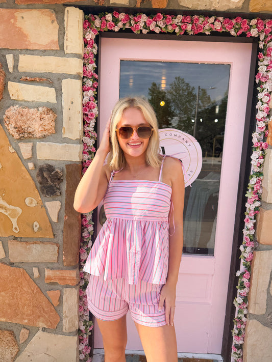 Daisy Pink Striped Set Top