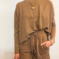 Rib Long Sleeve Tee & Shorts Set Brown